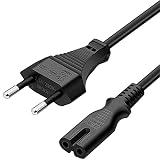 FSKE Netzkabel 2m IEC C7 2 poliger Euro Stecker Kabel Figur 8 Stromkabel für PS3 PS4 HP Philips Drucker Samsung LG TCL Sony Philips TV Fernseher PC Monitor usw - Schw