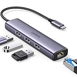UGREEN USB C Ethernet Adapter LAN auf USB C Adapter Netzwerkadapter mit 3 USB-Port kompatibel mit iPhone 15 Serien, Galaxy S24 Ultra/S24,MacBook Air/Pro,Surface Pro/Go,iPad Pro/Air,Steam Deck usw