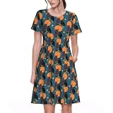 Pevtufa Paris Print Damen Kurzarm Kleider Casual T-Shirt Kleider für Arbeit Reisen, Eulen im Cartoon-Stil, X-Groß