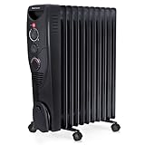 Pro Breeze 2500W Ölradiator energiesparend - Elektro Heizkörper mit 11 Rippen, integrierter Zeitschaltuhr, 3 Heizstufen, regulierbaren Thermostat und Sicherheitsabschaltfunktion - Schw