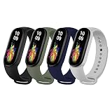 Msksjer 4 Stück Armband kompatibel mit Xiaomi Mi Band 4/Mi Band 3 für Damen Herren, Weiches Silikon Sport Armbänder für Mi Band 3/4, Schwarz/Grau/Marineblau/ArmeeGrü