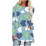 TURWXGSO Damen-Top, Lover, Herz, Grafik, Rundhalsausschnitt, Valentinstag, langärmelig, lustiges Paar, passende Bluse, lässig, locker, Basic-T-Shirt, Tunika, Tops, T-Shirts, Valentinstagsgeschenk, 08