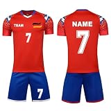 Yunshenla Personalisiertes Trikot Football Kostüm Herren Fußballtrikot Fussball Trikot Set Kinder Jungen Benutzerdefinierter Name Team Logo Deutschland Shorts & Trikots mit V-Ausschnitt(#09)