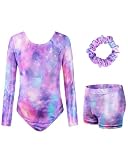 JiAmy Gymnastikanzug Mädchen, Turnanzug Turnshorts Haarband Set Turnanzug Leotard Set für 3-12 J