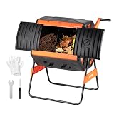 VEVOR Komposttrommel 200 L, Tumbling-Komposter Outdoor mit 2 Schiebetüren & Belüftungssystem & Doppelkammern, Kompostbehälter aus PP & Kohlenstoffstahl für Garten-, Küchen- und Hofab