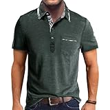 Comilaka Poloshirt Herren Kurzarm Kontrastfarbe T Shirts mit Tasche Polo Klassisches S