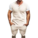 Herrenanzug Elegant Sommer Hawaiian Anzug Sportanzug Slim Fit Kurzarm Herren Polo Und Shorts 2-Piece Mit Tasche Tennis Herren Bekleidung Streetwear, kaki, L