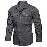 Herren Outdoorhemd UPF50+ UV Shirt Langarm Safari Hemd Atmungsaktiv Schnelltrocknend Funktionshemd Angelhemd Wanderhemd Freizeithemd(Grey,XXL)