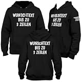 Generisch Hoodie mit Wunschtext bis zu 3 Zeilen Pulli Kapuzenpullover Beschriftung Brust Arm Rücken, Schwarz, S