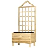 Outsunny hölzerne Pflanzgefäß mit Spalier Garten Pflanzgefäß mit Spalier Garten Spalier mit Non-Woven-Gewebe und 2 Entwässerungslöcher für Outdoor Growing Gemüse Blumen 60x43x147 cm N