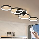 LED Deckenlampe Dimmbar Wohnzimmer Deckenleuchte mit Fernbedienung APP, Schwarz Wohnzimmerlampe mit Memory Funktion und Nachtlicht, 54W Moderne 4-Rund Ring deckenbeleuchtung für Schlafzimmer, L94