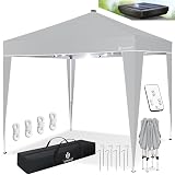 KESSER® Pavillon Faltpavillon 3x3m mit LED Beleuchtung Solar Fernbedienung | Gartenzelt Höhenverstellbar & Wasserdicht + Tasche Bodenanker | Pop-Up Klicksystem UV-Schutz 50+ Partyzelt, Farbe:Hellg