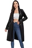 Fahsyee Damen Kunstleder Trenchcoat, Motorradjacken PU Moto Biker Jacke Enganliegend Schlanke Lange Jacke Schwarz Größe XL