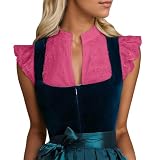 Dirndlbluse Spitze, Dirndl Bluse Damen Flügelärmel Hochgeschlossen Trachtenbluse Modern Lochspitze Dirndlblusen Cut Out Spitzenbluse Kurzarm Oktoberfest Bluse Dirndl Oberteil für B