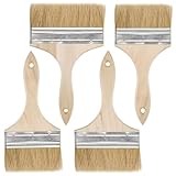 Malerpinsel, 4 Stück Lasurpinsel, Flachpinsel 100mm/125mm/150mm, Lackierpinsel mit Holzgriff, Flächenstreicher für Lacke Lasuren Öle Wand-Farben Naturborstenp