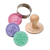 Trodat Keksstempel Set Home Made, Ø ca. 6 cm, Holzstempel, 3 wechselbare Silikon-Motiveinsätze, rostfreier Edelstahl-Ausstechring, spü