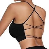 Vertvie Damen Sport BH Gepolstert Crossback Yoga Sports Bra Spaghettiträger Rücken Verkreuzt Gerippt Bustier Ohne Bügel Atmungsaktiv BH mit Abnehmbaren Cups(1pc: Schwarz,M)