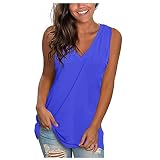 Damen-Top, Sommermode, einfarbig, ärmellos, V-Ausschnitt, große Größe, leicht, modisches Oberteil für Damen, lockere Passform, Camisole, 003+blue, XL