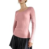 Lässiges, einfarbiges, enges T-Shirt mit U-Ausschnitt und Langen Ärmeln für Damen (S)