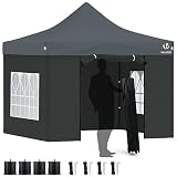 VOUNOT Pavillon 3x3m Wasserdicht Stabil Winterfest, Pop Up Faltpavillon mit 4 Seitenteilen und 4 Sandsäcke, Party Pavillon Faltbar Gartenzelt Partyzelt, G