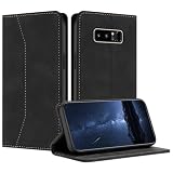 Mo-Beauty Hülle Kompatibel mit Samsung Galaxy Note 8, Handyhülle Samsung Note 8, Galaxy Note 8 Hülle, PU Leder Flip Klappbare Schutzhülle Magnet Ledertasche Klapphülle für Samsung Note 8(Schw