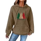 Generisch Damen-Hoodie Mit Weihnachtsbaum-Aufdruck, Lässiger Pullover-Hoodie Oversized Shirt Damen (Khaki, M) Sweatshirtjacke Damen Mit Kapuze Sweatshirt Damen Oversized Kapuzenpullover D