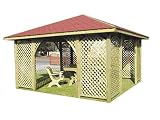 PAVILLON HOLZPAVILLON GARTENLAUBE mit HOLZDACH 4m x 4m (äußer 4.45m) mit S