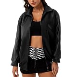 FYHTC Übergroße Lederjacken für Damen aus Wildlederimitat, Übergröße Motorrad Bikermantel Herbstoutfits Modekleidung(Black,Large)