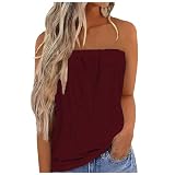 Damen Sommer Casual Tank Top Trägerlos Plissee Gerafft Hohles Röhrenoberteil Tropical Urlaub Casual Bluse Bequem Bohemian Sommer Größe 44, bordeaux, XXL