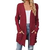 Strickjacke für Damen Leichter Taschen Trachten Strickjacke Damen Strickjacke Casual Elegant Strickmantel Freizeit Cardigan Strickjacke Damen Schwarz V-Ausschnitt mit Taschen(RD2,S)
