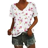 HOOUDO Sale Angebote Sale Angebote Lässiges Damen-T-Shirt mit kurzen Ärmeln und V-Ausschnitt und Blumendruck Festliche Hosenanzüge Brautmutter Weißes Longshirt Damen Sommer Sale Angebote Bestellung