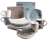 MÄSER 931448 Serie Derby, Premium Geschirr-Set mit eckigen Tellern für 4 Personen in Gastronomie-Qualität, 16-teiliges modernes Kombi-Service in bunten Pastellfarben, Durab