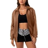 FYHTC Übergroße Lederjacken für Damen aus Wildlederimitat, Bomberjacken aus Wildlederimitat Herbstmode Winterkleidung(Camel,Large)