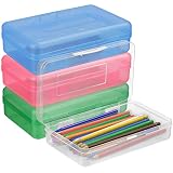 BELLE VOUS Kunststoff Stifte Box (4 Stk) – L20xB11,5xH5,5cm Durchsichtige Boxen mit Deckel - Bunte Boxen Aufbewahrung Groß – Aufbewahrungsbox als Pinselbox Schule, Buntstifte, Schreibw