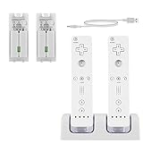 SANON Ladestation für Wii Fernbedienung, 2-in-1 Controller Ladestation für Wii 2 Port Ladegerät mit 2 Wiederaufladbaren Akkus & LED-Anzeige (Weiß)