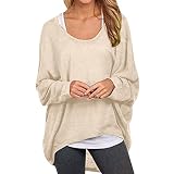 Damen-Pullover mit Fledermausärmeln, schulterfrei, locker, übergroßer Baggy-Pullover, Hemden, lässiges T-Shirt, Blusen, Herren, athletische Passform, beige, M