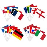 Reccisokz 24 Stück Flagge Klein für Euro Fußball 2024, 24 Länder Doppelseitige Stoff Deko Handgehaltene Flaggen, Europameisterschaft Fussball 2024 Fahne Klein für Haus Garten Bar Restaurant Party Dek