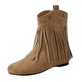 Stiefel Kniehoch Damen Winterschuhe Damen Boots Damen Frühling Winter Mode Lässig Runde Zehen Quadratische Wurzel Einfarbig Niedrigen Absatz Quaste Damen Winterstiefeletten GefüTterte (Khaki, 36)