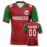Marokko Personalisiertes Weltmeisterschaft Fussball Trikot mit Ihrem Namen und Nummer für Herren Damen Kinder Casual Sport Fan T-Shirt Trikot Geschenk R