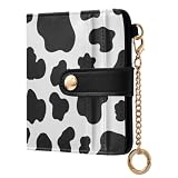 Cow Spot Damen Geldbörse Kartenetui RFID Blocking PU Leder Magnetverschluss Reißverschluss Münzfach Weiß Schw