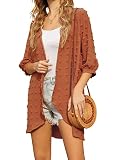 Hotouch Kimono Damen Sommer Strand Cardigan Open Front Strandbluse Locker Strickjacke Chiffon Bikini Cover Ups Bademode Vertuschen Shirt Orange M