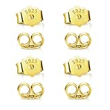 Verschlüsse Ohrstecker Ohrring Gold, 8 Stück 925 Sterling Silber Verschlüsse Gold für Ohrstecker Ohrring Stopper, Hypoallergen Schmetterlings Sicherheitsverschlüsse Gold Sicher Ersatz fü