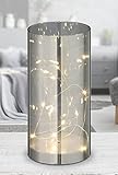 Spetebo LED Lichterglas silber mit Timer - 20 cm - Deko Glas Leuchte - Zylinder Lampe Tischdeko Fensterdeko b