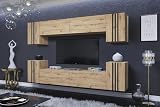 Furnitech Wohnwand Wohnzimmer | Hängend Wohnwand Modern | Wohnzimmer Schrankwand mit Regale und TV Schrank | Wohnzimmer Möbel (LO1-23DA-M6-LCZ)