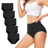 TUUHAW Unterhosen Damen Unterwäsche 5er Pack Slip Miederhose Baumwolle Hoher Taille Atmungsaktive SCHWARZ 3XL