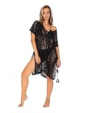 Gräfenstayn Strandkleid Damen gestrickt - Oeko-Tex Standard - Perfekt als Strandponcho oder Cover-up Bikini, Badeanzug - Strandtunika (S-M schwarz)