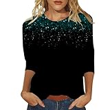 Pailletten Oberteil Damen rot Langarm, Glitzer Bedruckt Oberteile Damen 3/4 arm Pailletten Drucken Shirt Festlich Elegant Große Größen Blusen Silvester Outfit Rundhals Pullover Party Festliche Top