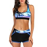 XTBFOOJ Summer Damen Tankini Volants Badeanzug mit Badeshorts Zwei Teilig Bademode Tankini Damen Bauchweg Bademode Set Push up Damen Sport Tankini Badeanzug Zweiteiler Tankini Set Sommer Badeanzüg