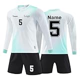 Benutzerdefiniert Fussball Trikot Kinder Set Personalisiert Trikot mit Namen Nummer Team und Logo Sporttraining Langarm T-Shirts und Shorts für Erwachsene/Kinder, Fußballtrikot Set für Jungen Trik