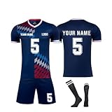 Personalisiertes Trikot Set Kinder Erwachsene mit Namen, Kinder Kurz Fußball Set Herren Trikots Shorts Socken Set, mit Eigenem Namen Nummer Logo Team Trainingsanzug